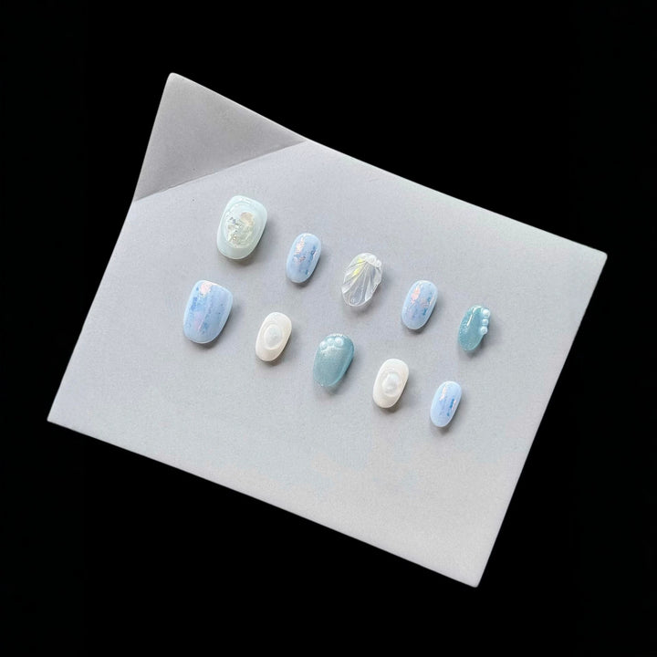 Artistic 3D Shell-Themed Press-On Nail Art Set