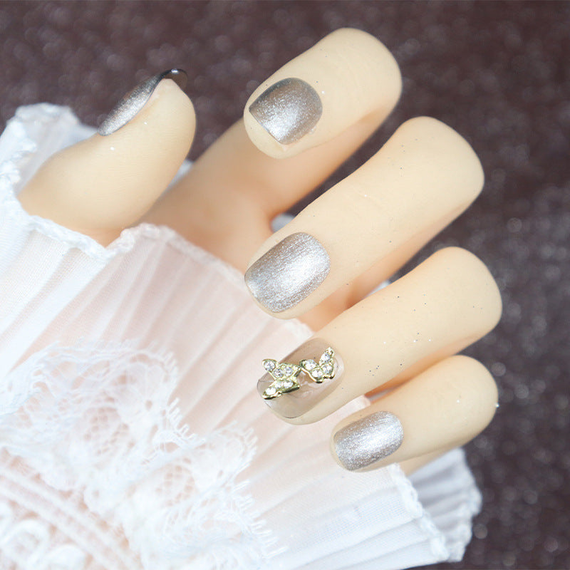 Glittery Press-On Nail Art Set with Elegant Butterfly Accents Kalsten