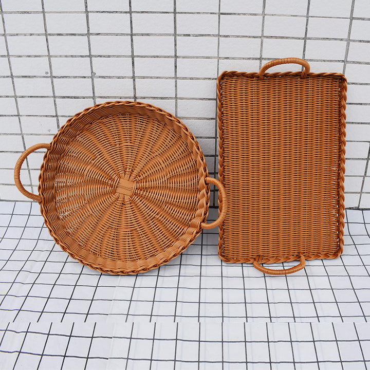 Handcrafted Woven Serving Tray Set Kalsten