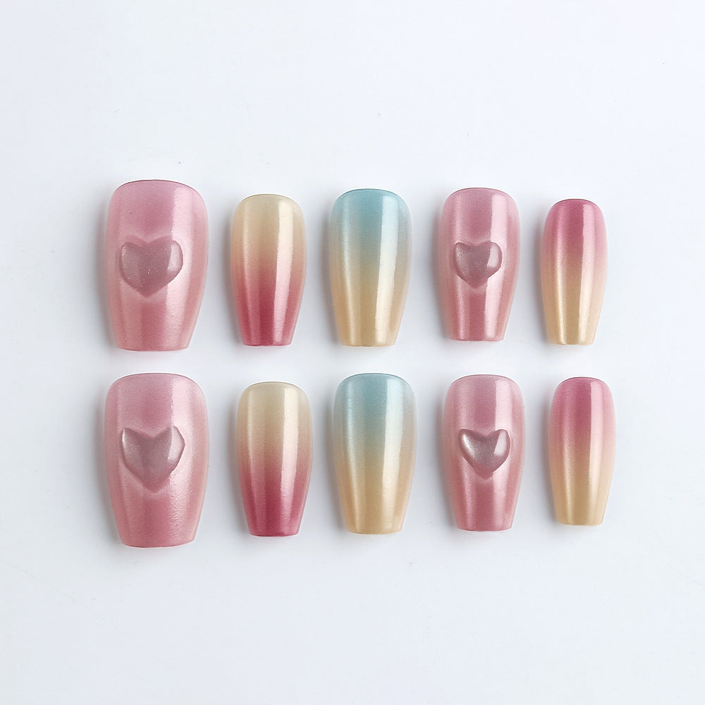 Heart-Embellished Gradient Press-On Nails Kalsten
