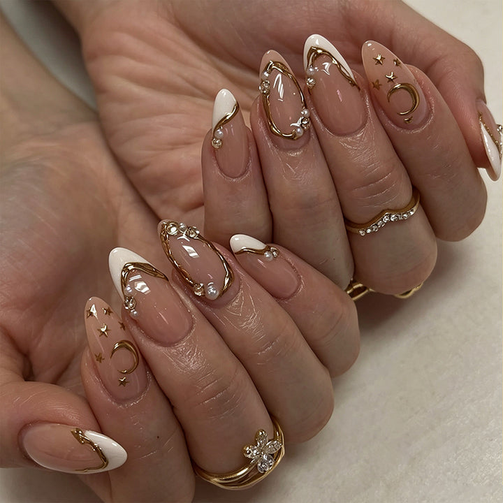 Elegant Nail Art with Glitter and Moon Designs Kalsten