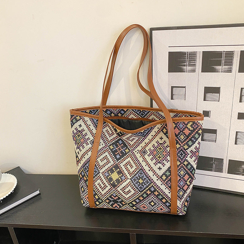 Artistic Woven Tote Handbag