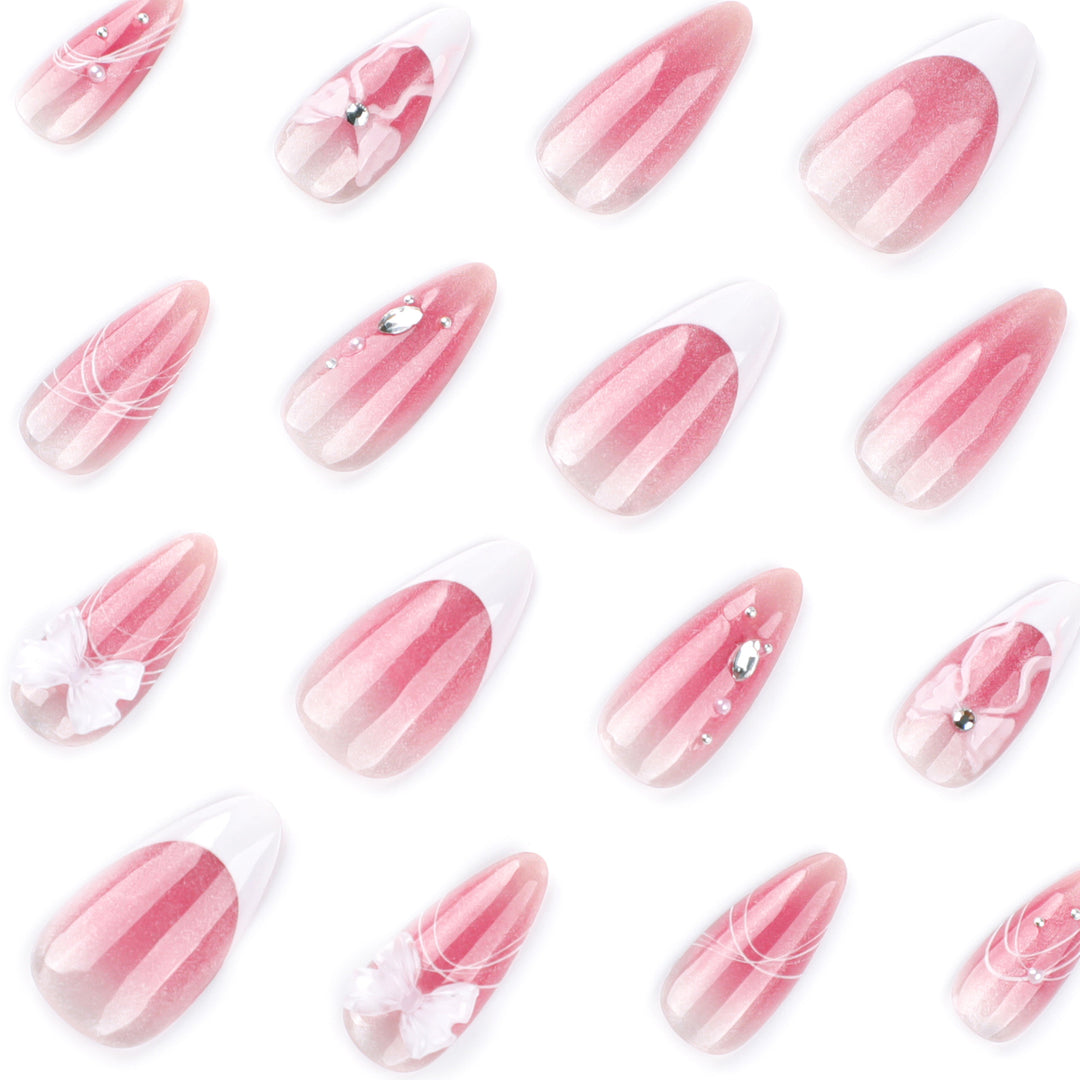 Artful acrylic nails with floral design and glitter embellishment Kalsten
