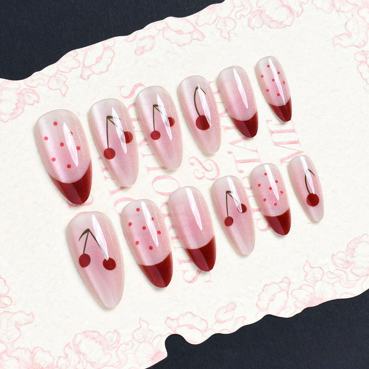 Artistic Press-On Nail Set with Cherry Blossom Design Kalsten