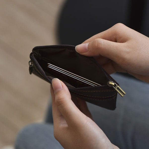 Double-Zip Leather Card Wallet
