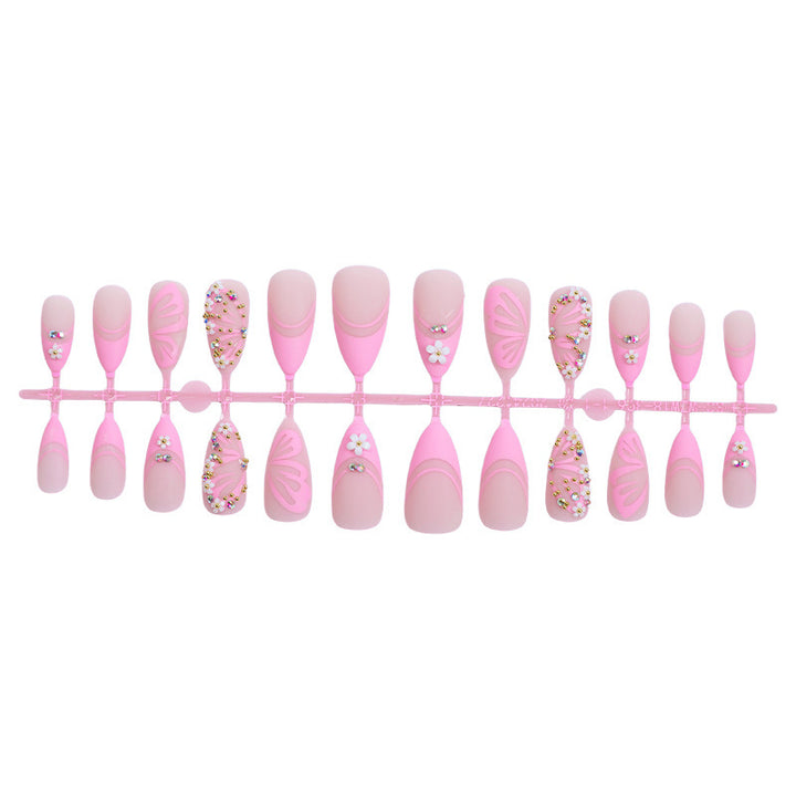 Decorative Press-On Nail Art Set with Gemstone and Floral Accents kalsten