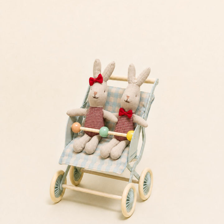 Soft Linen Rabbit Comforter Doll with Pink Gingham Dress and Satin Bow