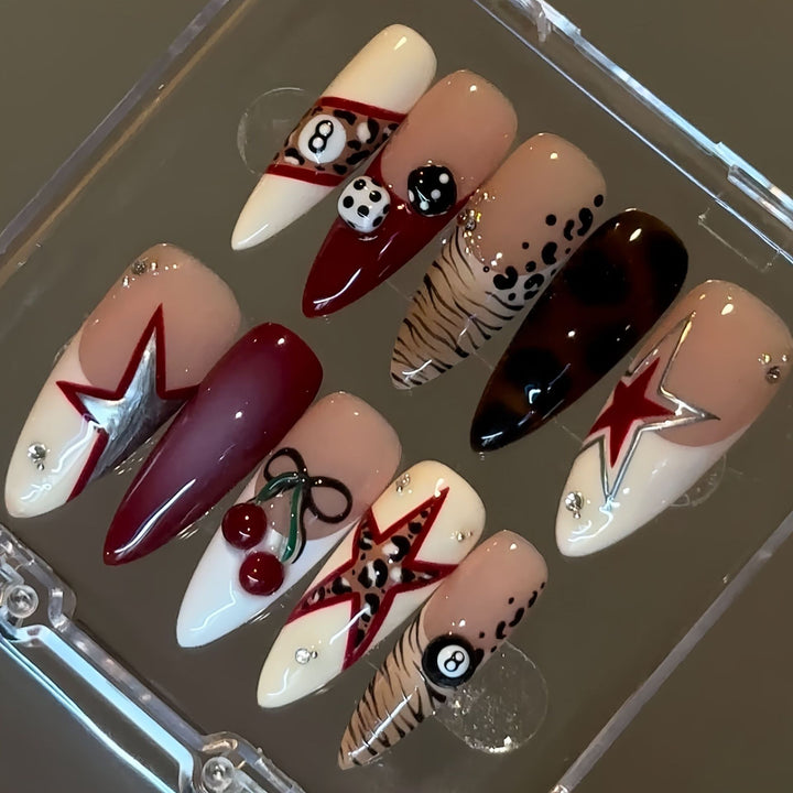 Artistic Stiletto Press-On Nail Set with Unique Designs Kalsten