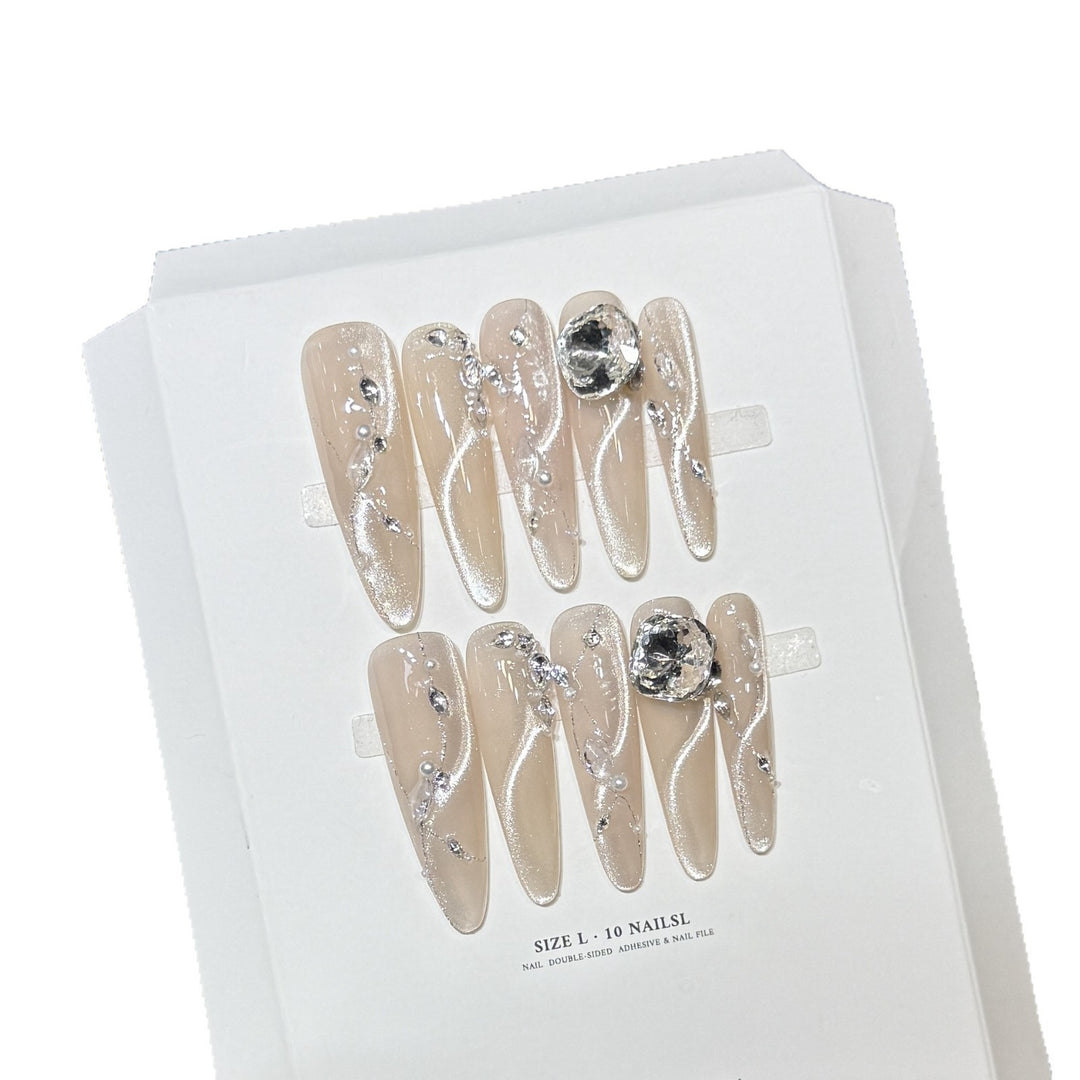 Artistic Stiletto Press-On Nail Set with Crystal Accents Kalsten