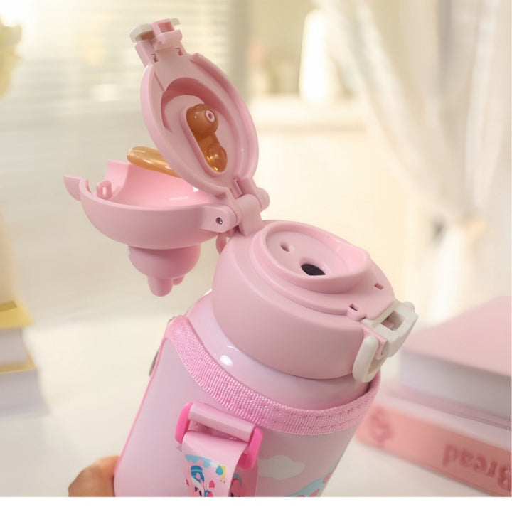 Insulated water bottle with integrated carrying strap and cute cat design Kalsten