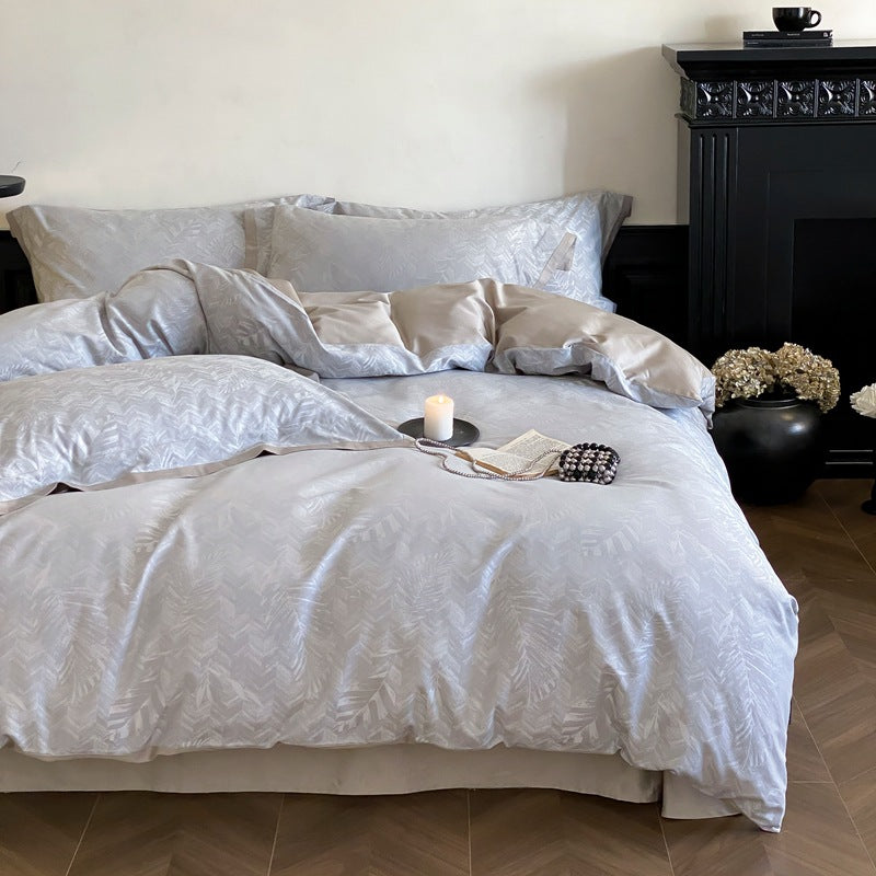 Luxurious satin bedding set with subtle floral jacquard