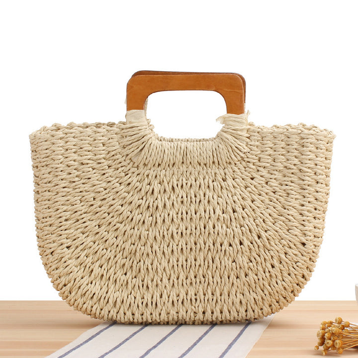 Handcrafted straw bag with wooden handle Kalsten
