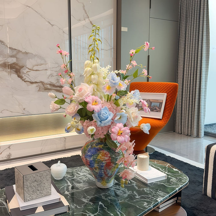 Lifelike Floral Bouquet with Mixed Blooms and Foliage