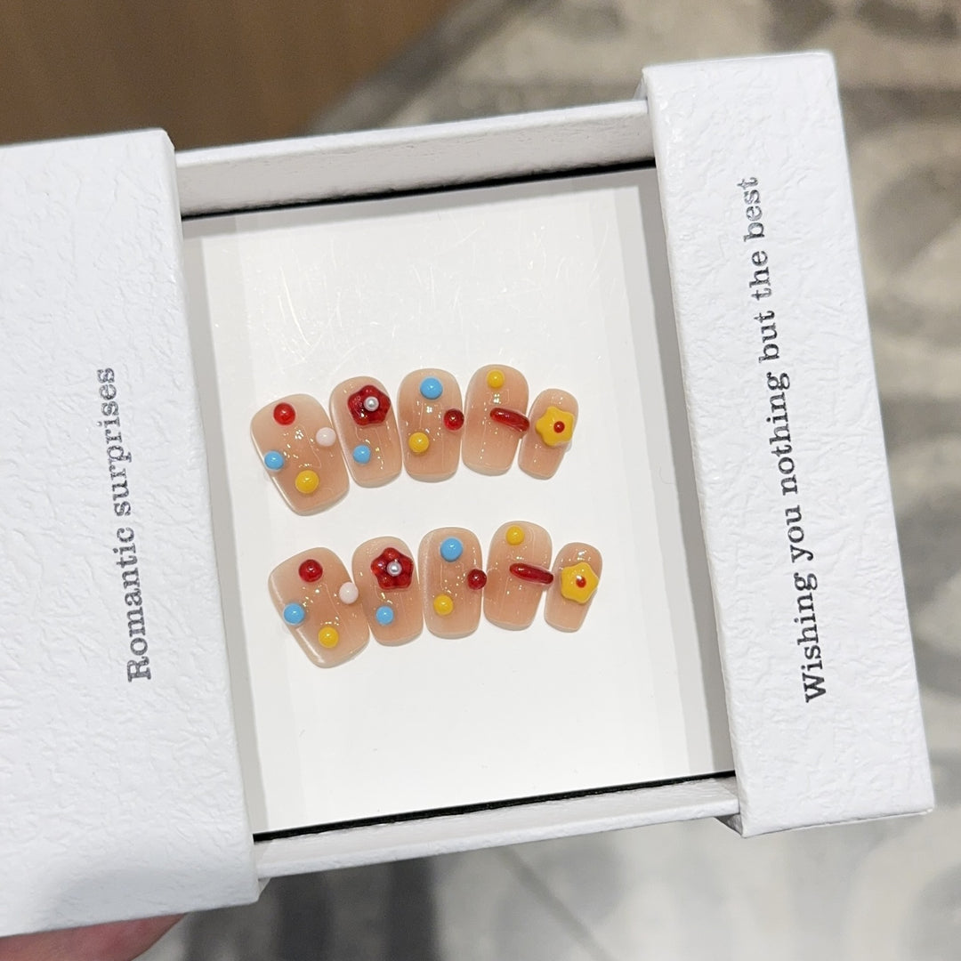 Artificial nails with colorful 3D accents Kalsten