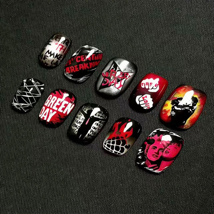 Artistic Cat-Themed Press-On Nail Art Set Kalsten