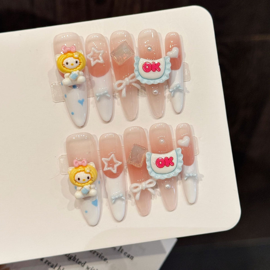 Artistic Press-On Nail Art Set with Unique Embellishments