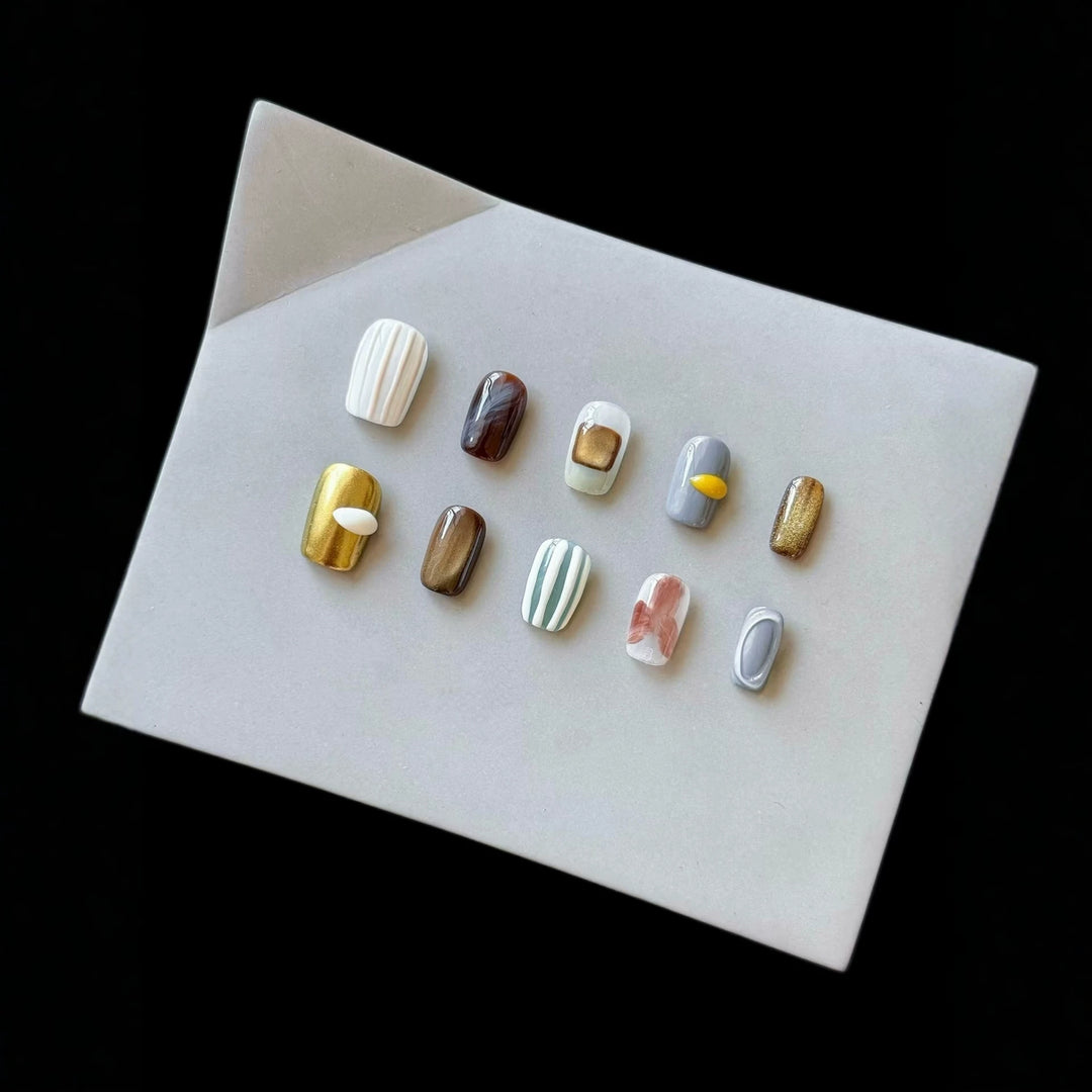 Artistic Press-On Nail Set with Luxury Patterns