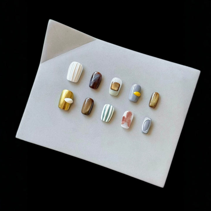 Artistic Press-On Nail Set with Luxury Patterns
