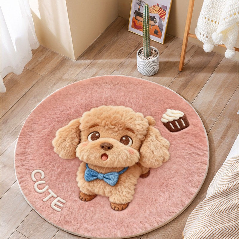 Cute Cat-Themed Plush Round Mat