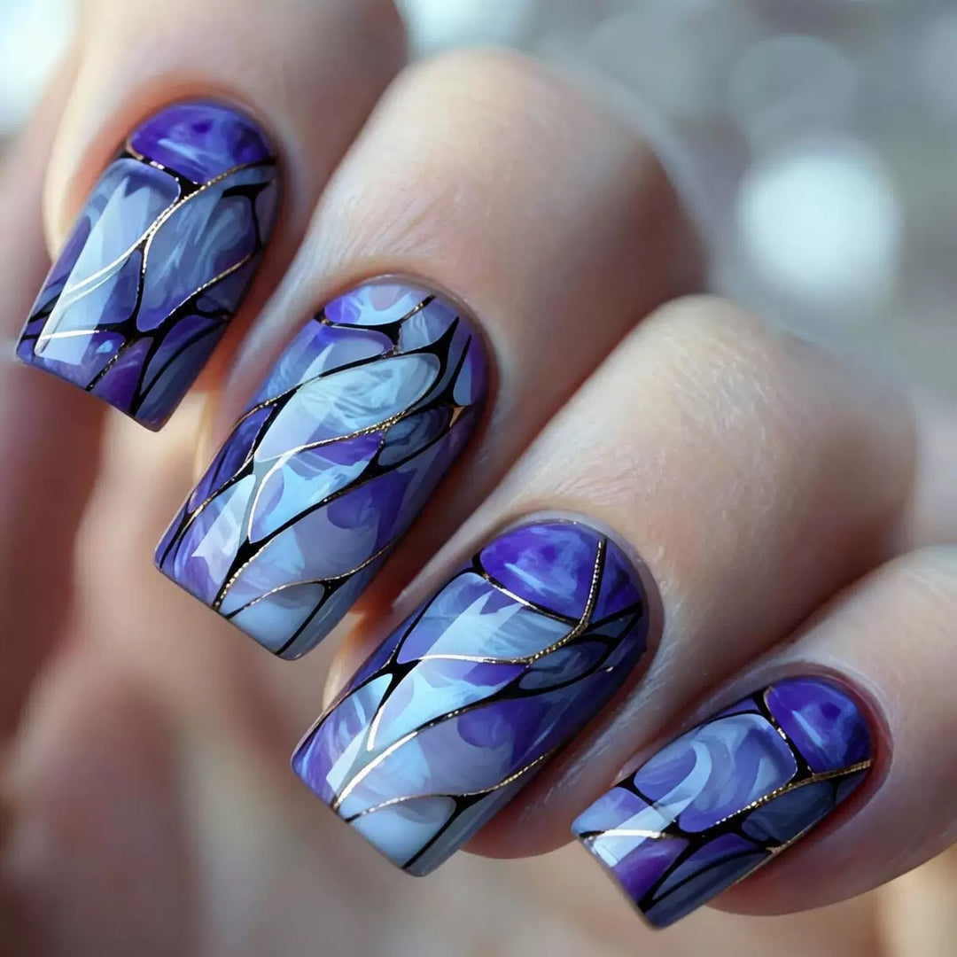 Acrylic nail set with luxurious marble design and elegant accents Kalsten
