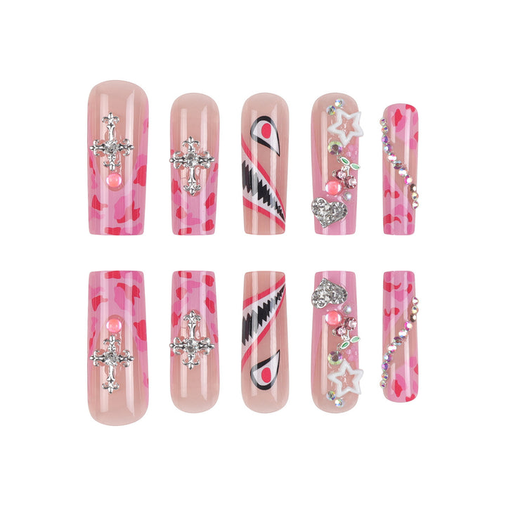Trendy Stiletto Press-On Nail Set with Artistic Embellishments Kalsten