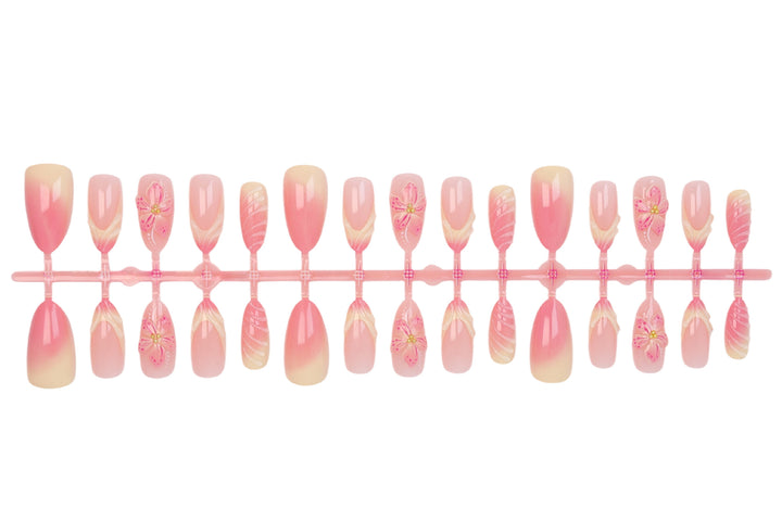 Artificial nail set with delicate floral designs and modern ombre effects Kalsten