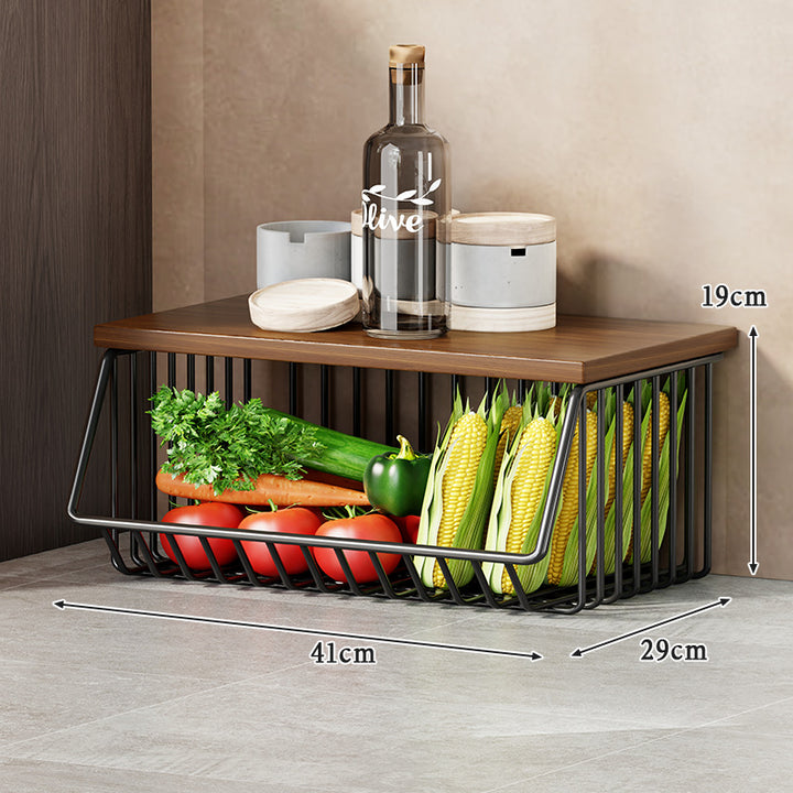 Multi-Tier Rolling Kitchen Pantry Cart with Wood Top and Deep Wire Storage Baskets