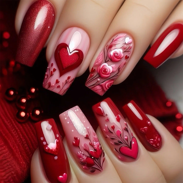 Romantic Floral Heart Nail Art Extensions Kalsten