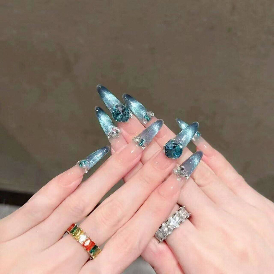 Glamorous Crystal-Studded Stiletto Press-On Nails Kalsten