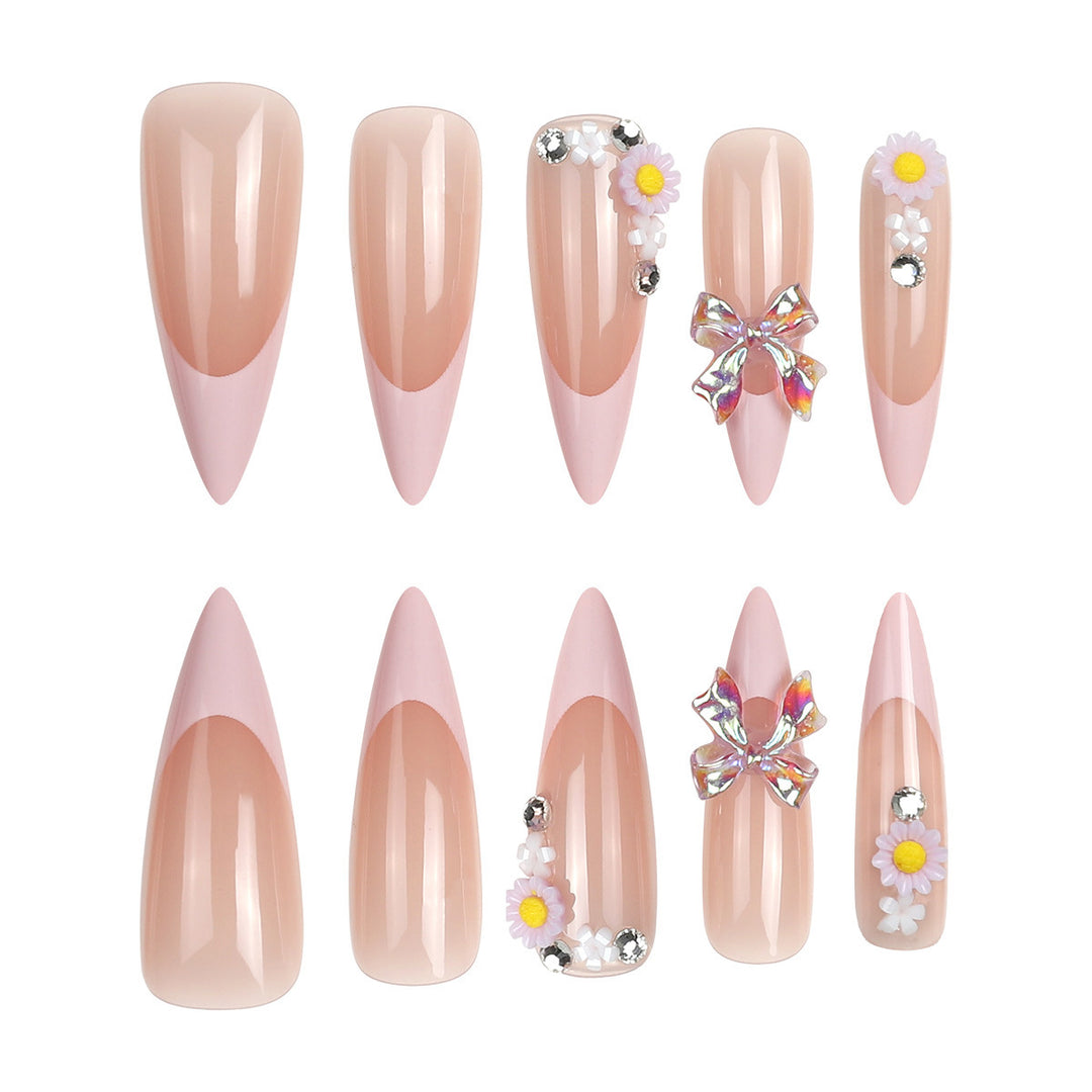 Elegant Stiletto Press-On Nails with Floral and Gem Accents Kalsten