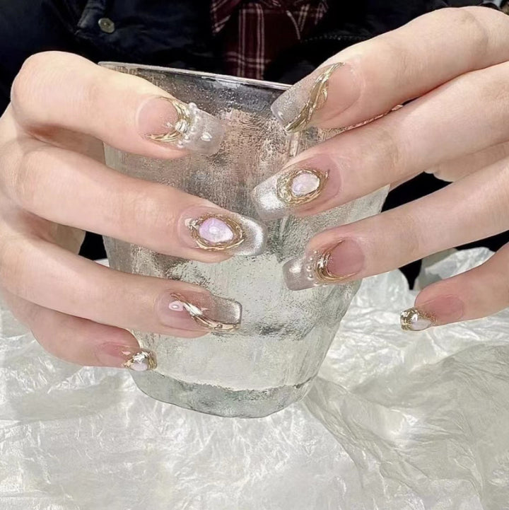 Elegant Press-On Nail Set with Iridescent Design