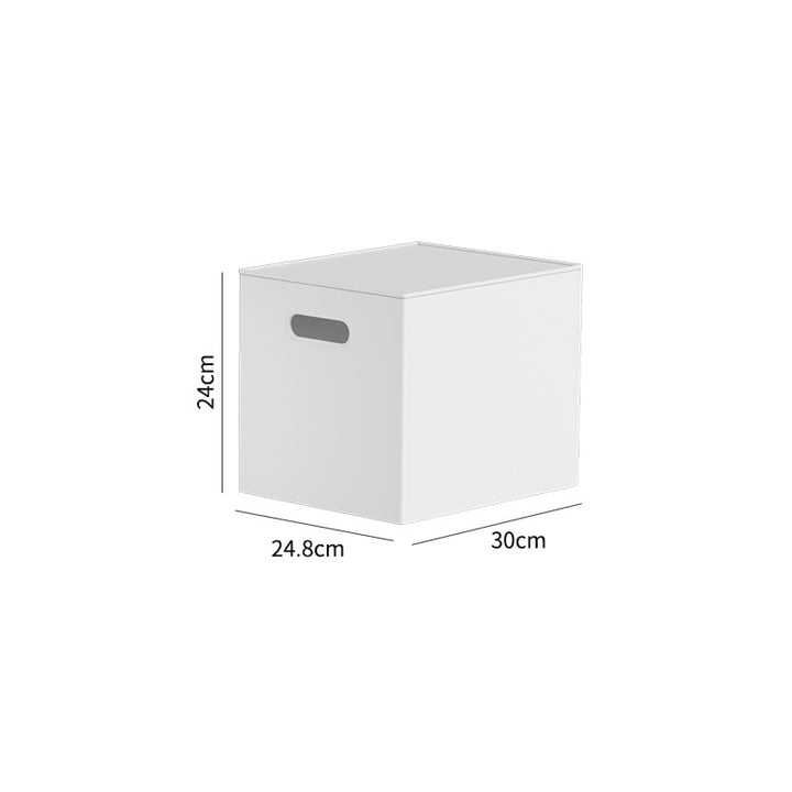 Robust square storage box with removable lid and integrated handle openings