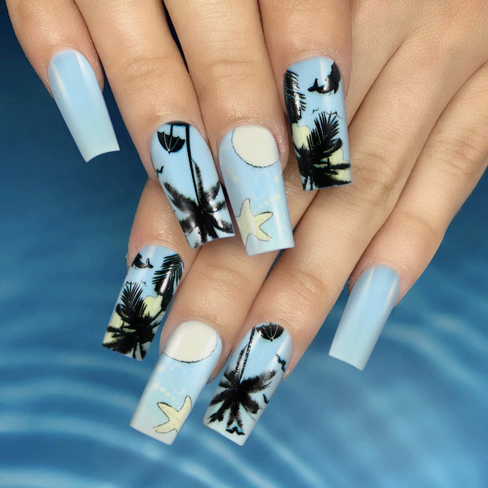 Tropical Beach-Themed Press-On Nail Art Kalsten