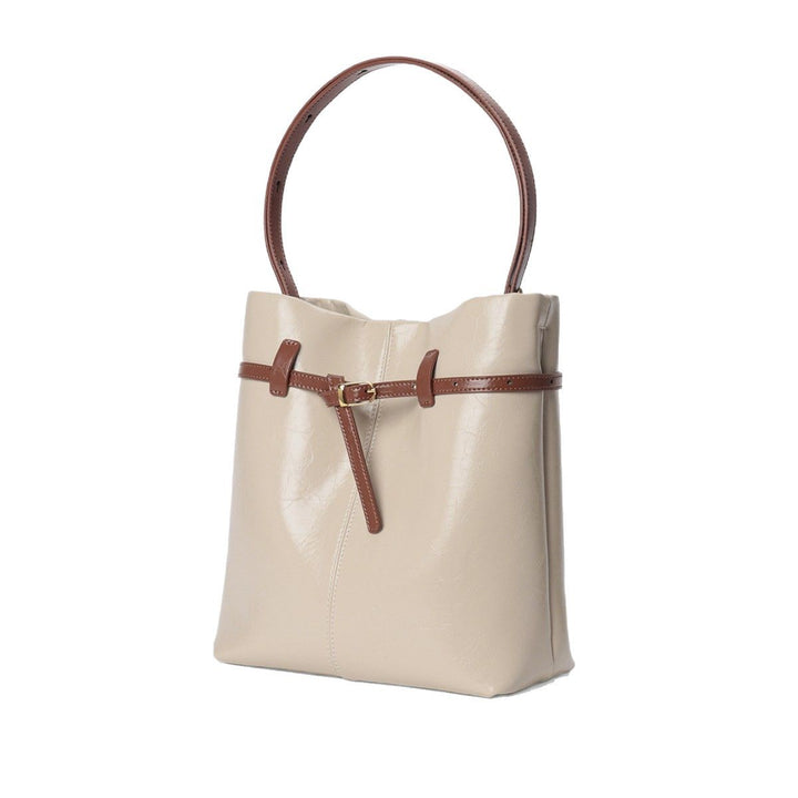 Structured Leather-Look Belted Bucket Tote Shoulder Bag