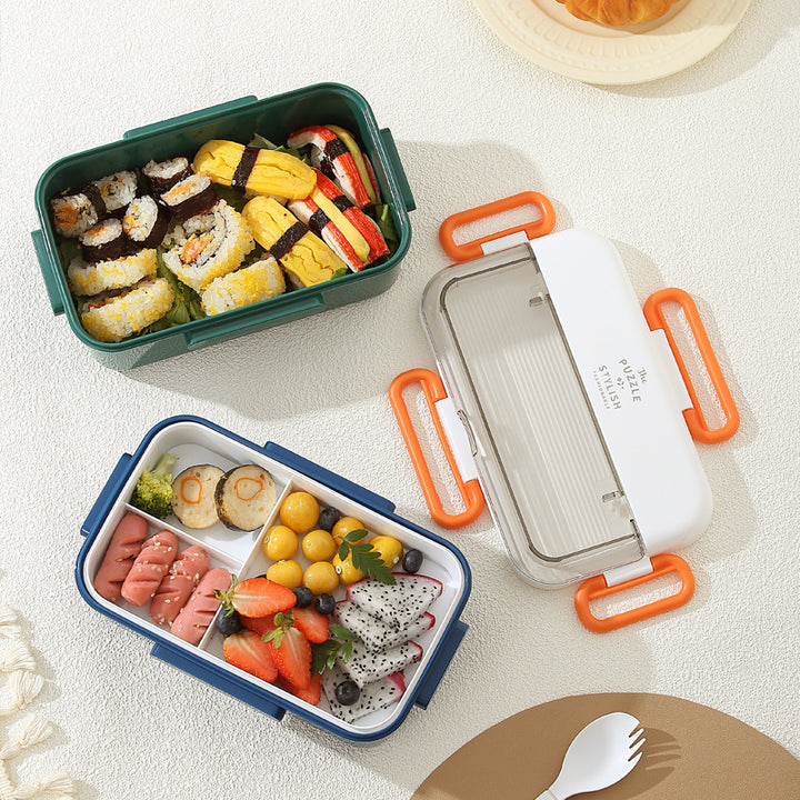 Multi-Compartment Lunch Box with Built-In Utensil Set