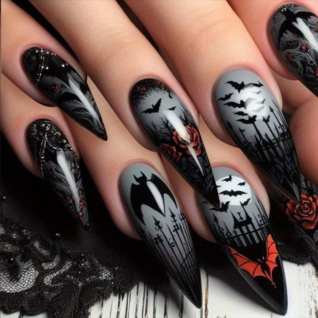 Gothic-Themed Long Stiletto Nail Art