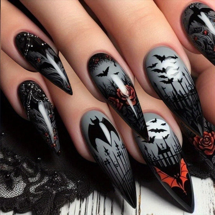 Gothic-Themed Long Stiletto Nail Art