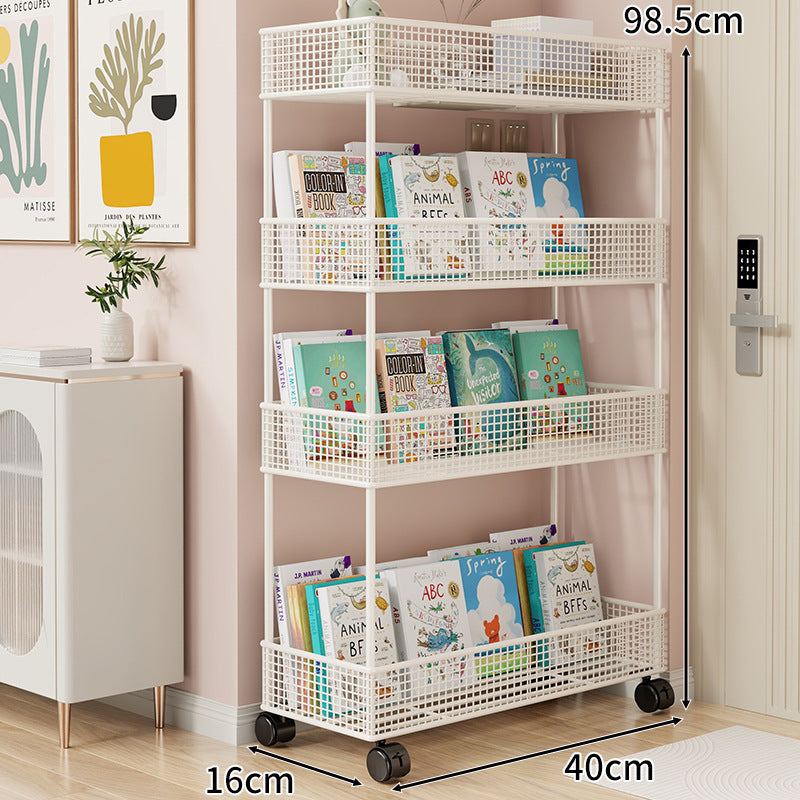 Freestanding Four‑Tier Metal Mesh Book and Display Shelf Rack