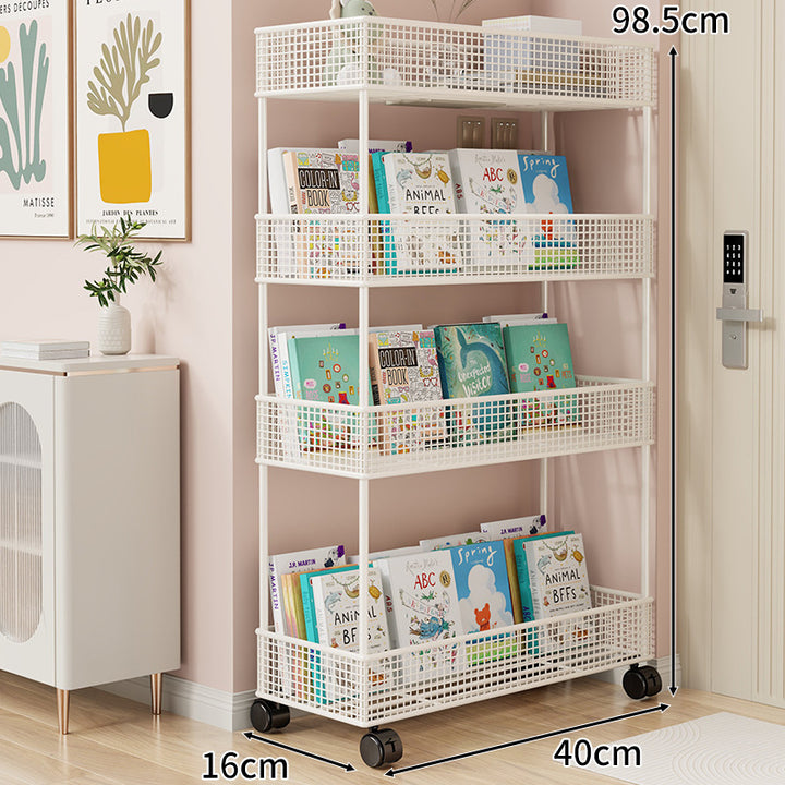 Freestanding Four‑Tier Metal Mesh Book and Display Shelf Rack