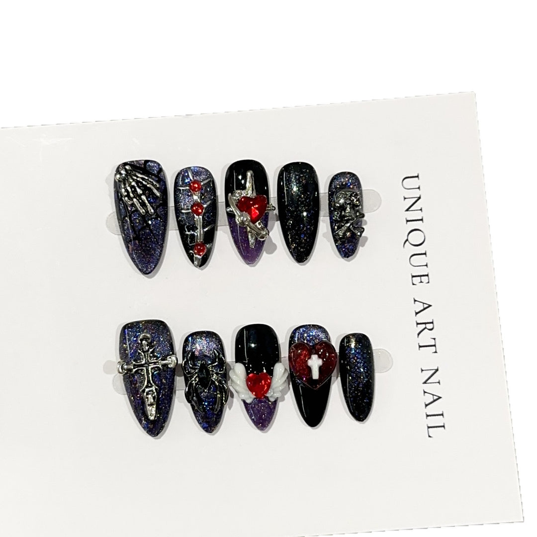 Gothic-Inspired Decorative Press-On Nail Art Set