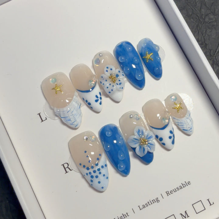 Coastal Themed Press-On Nail Art Set