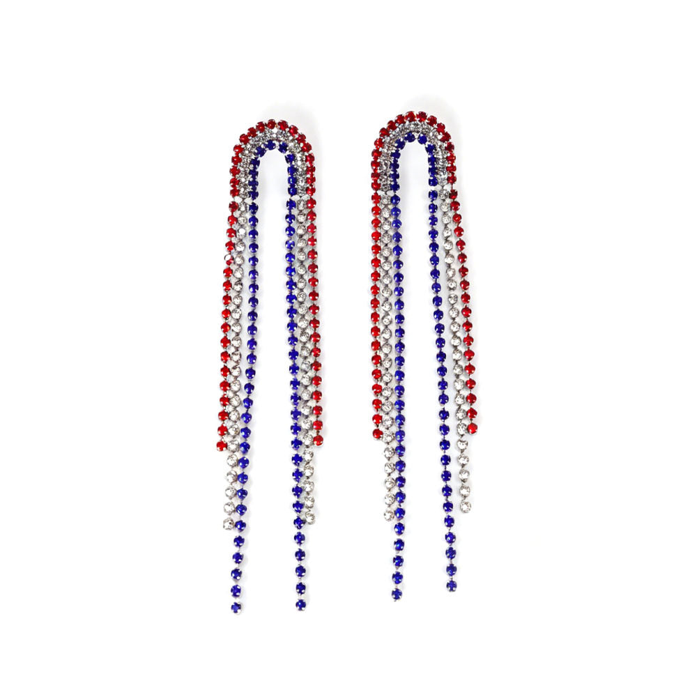 Women nano sparkling statement earrings with long rhinestone tassels Kalsten