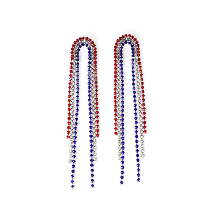 Ladies long sparkling crystal tassel earrings with geometric stud closure Kalsten