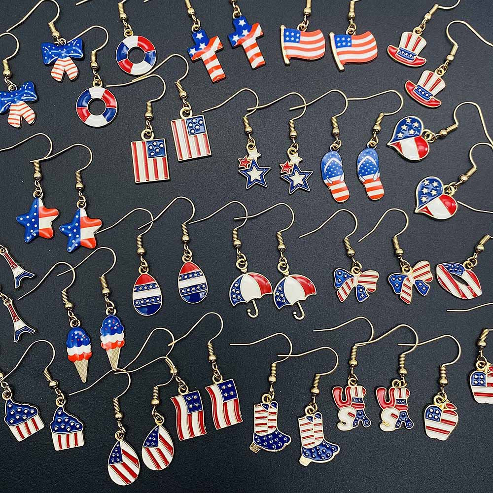 Women's Independence Day patriotic enamel flag dangle earrings with hypoallergenic fishhook wires Kalsten