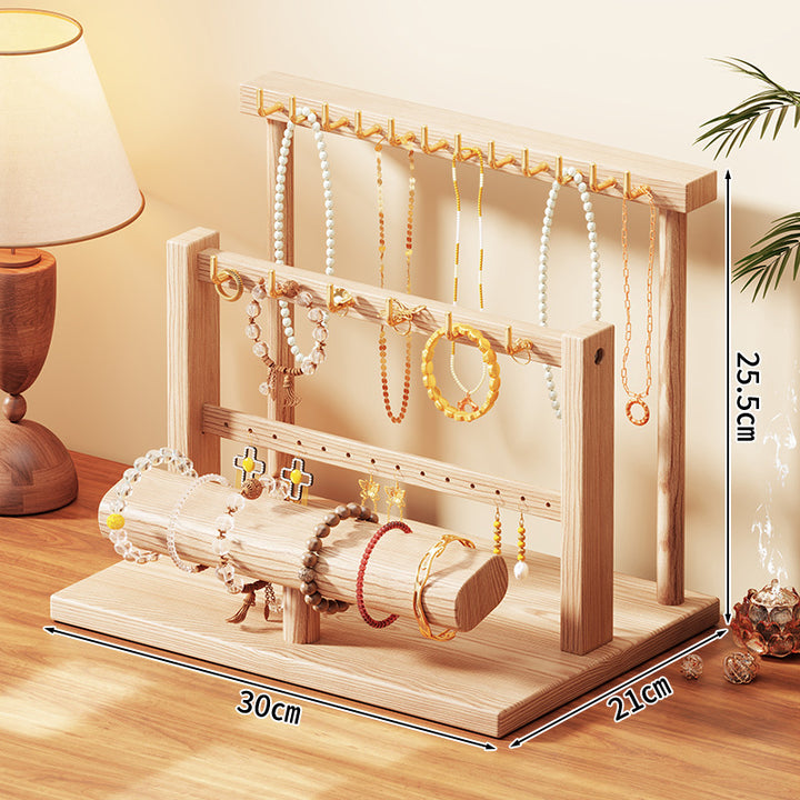 Multi Level Wooden Jewelry Display and Organizer Stand with Felt Lined Tray