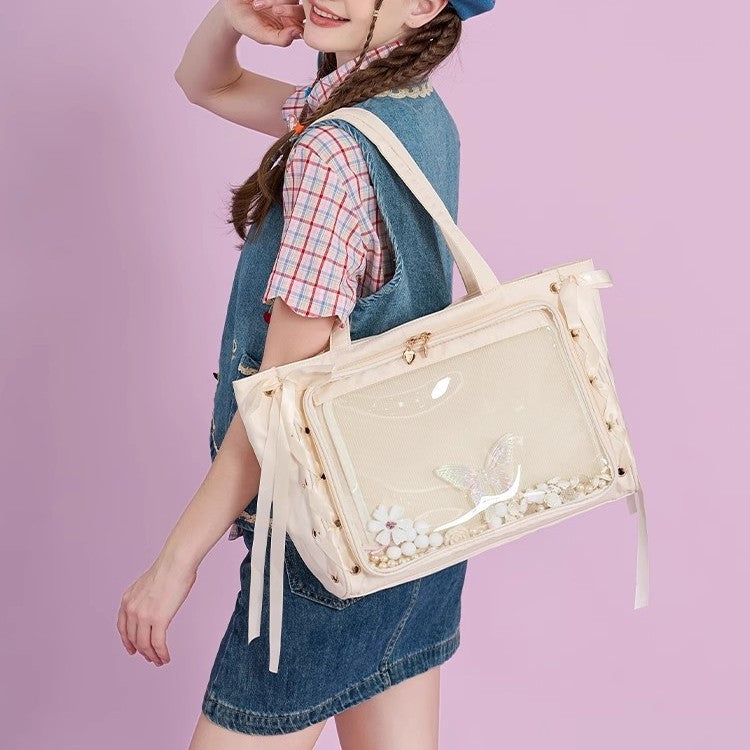 Multifunctional Clear Tote Bag with Decorative Ribbons