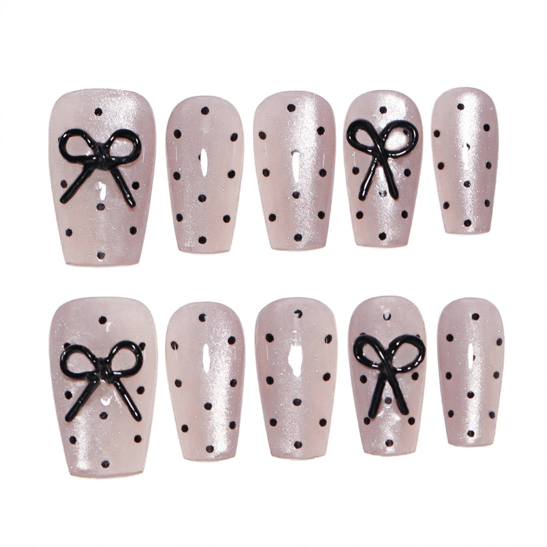 Artful Nail Extensions with Bow Pattern Kalsten