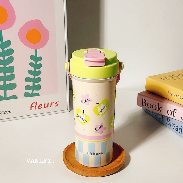 Women's insulated drinking cup with secure flip lid and cute dog design Kalsten