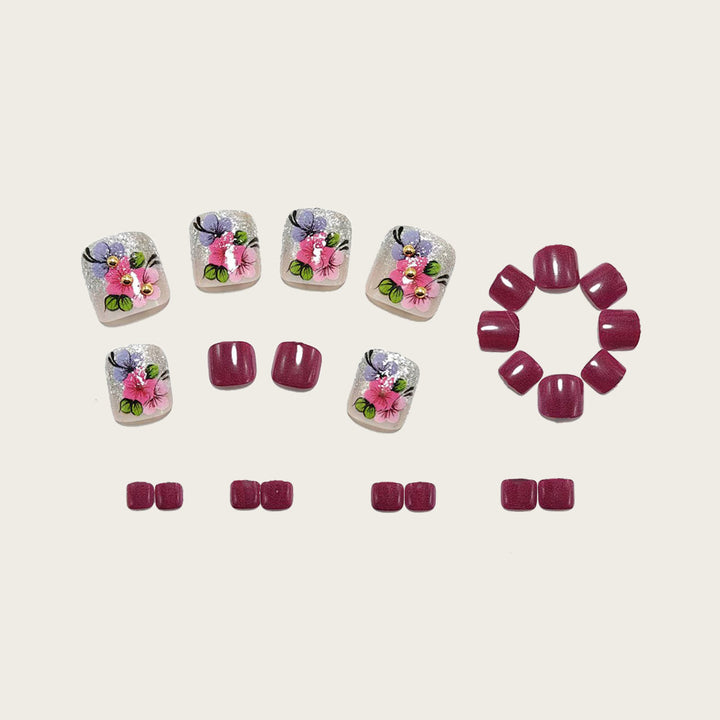 Artificial nails with floral designs and glitter effects Kalsten
