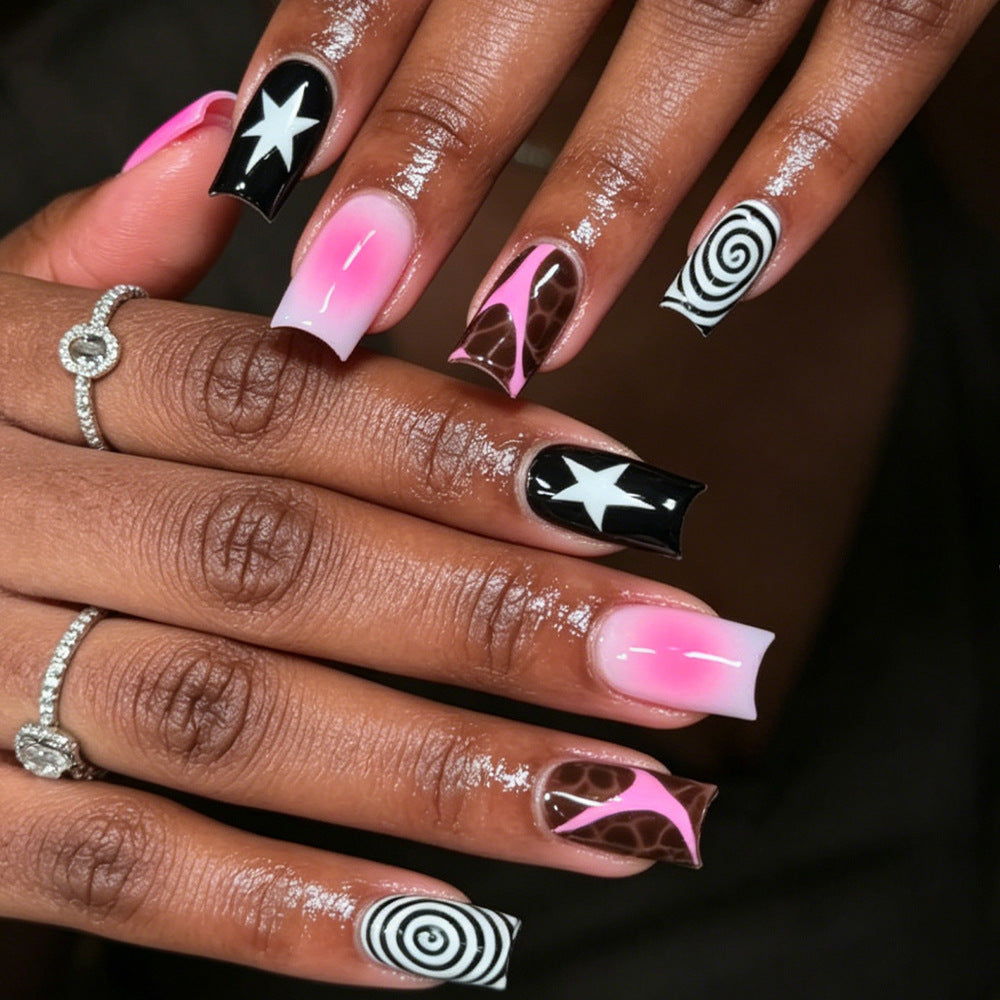 Artistic Press-On Nail Set with Unique Patterns Kalsten